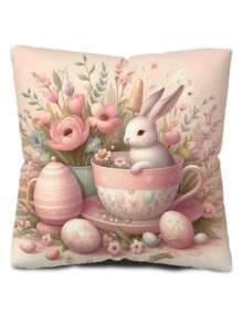 1 件复活节彩蛋兔子印花靠垫套 - 粉色桃皮枕套 45*45 厘米，家居沙发卧室装饰靠垫套 - 彩色 - 查看 6