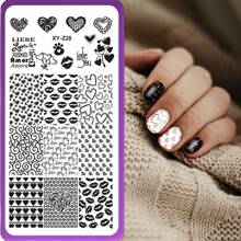 美甲印花板花叶心形印花模板几何蕾丝字母线条主题美甲不锈钢板转印图像板美甲工具 - 藍色 - 查看 16
