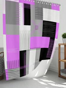 1pc/4pcs Geometric Art Color-Blocking Bathroom Decoration Waterproof Shower Curtain, With 12 Hooks, Bath Mat, U-Shaped Floor Mat, And Toilet Lid Cover, Bathroom Set For Full Scenario