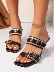 女士时尚高跟凉鞋，百搭正装鞋，适合派对和户外，春夏季 - 黑色 - 查看 3