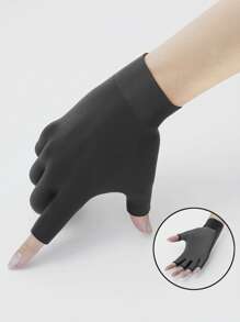 1 双黑色半指健身手套，带全掌和腕部支撑 - 耐磨，适合举重、训练、拉伸和户外跑步，编织涤纶面料 - 黑色 - 查看 2