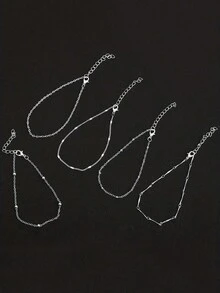 5 件/套简约可堆叠串珠脚链，优雅女士足部珠宝，适合夏季海滩派对，极简个性化扁平蛇链编织链 5 件套脚链套装（单个随机）