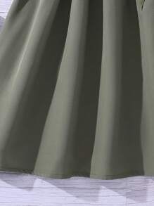 Vestido de princesa con parches de encaje, correa de cinturón de color contrastante (Estilo holgado, el tamaño es talla grande grande, se sugiere pedir una talla menos), Verano - Verde militar - Ver 5