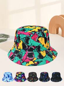 1 件女士海洋动物印花双面渔夫帽，鲨鱼、章鱼、水母图案，适合日常使用