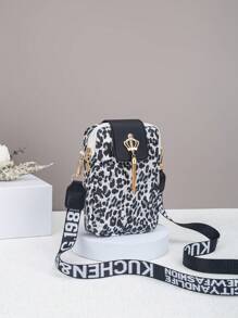 New Leopard Print Casual Fashion Tassel Letter Strap Decorated Cross-Body Purse Shoulder Bag