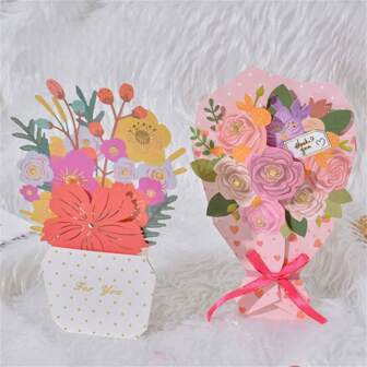 5 张母亲节感谢贺卡，3D 手工花卉祝福卡，送给妈妈，多种设计