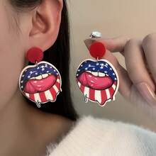 1 对亚克力耳环，带有心形、彩虹、恐龙、嘴唇图案，欧洲和美国独立日新款耳坠 - 彩色 - 查看 11