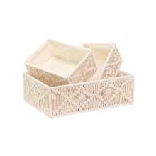 1pc White Rectangular Handwoven Rope Storage Basket, Delicate Handmade Desktop Organizer Box For Trinkets, Decorations, Jewelry And Small Items, Suitable For Daily Home Organization, Party Decoration And Holiday Storage - White - View 1