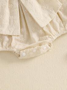 Fashionable Baby Girl Flower Jacquard Romper Short Sleeve Bodysuit With Bow Headband - Cute Summer Clothes That Make Every Baby Shine - Apricot - View 7