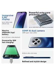 Xiaomi Redmi 14C NFC 智能手机 8GB+256GB 全球版 Helio G81-Ultra 处理器 6.88 英寸点滴显示屏 50MP AI 双摄像头 18W 快速充电 5160mAh 电池 - 黑色 - 查看 3