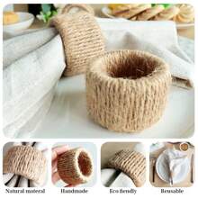 6pcs/Set 3.5x4.5in (9x12cm) Jute Woven Napkin Rings, Country Style Thickened Cylindrical Napkin Holders, For Dining Table Decor, Housewarming Gift