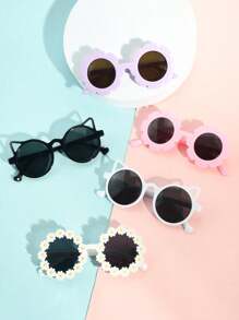 5副儿童时尚眼镜，圆形蝴蝶款，混色PC镜框搭配AC镜片，装饰眼镜，适合远足、情人节、新年、泳池派对等场合，是理想的礼物之选。 - 彩色 - 查看 2