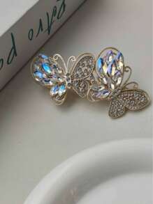 1pc Women Fashion Elegant Diamond Metal Color Butterfly Hair Claw Clip, Suitable For Daily Use