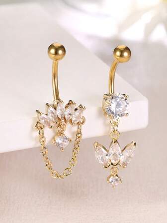 Leocuci 肚脐环 悬垂式 14G 不锈钢肚脐环 女士身体穿孔饰品 肚脐环