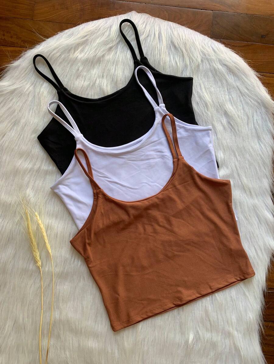 Cropped Top Thin Strap Basic Suplex Tank Top Women's Blouse - 白色 - 查看 1