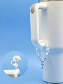 精致时尚的仿珍珠杯链，适用于 30 和 40 盎司玻璃杯，带有 3D 金属字母细节和可爱的草帽，简约而优雅的 26 个英文字母水杯装饰配件，男女通用夏季配饰，返校用品，生日礼物