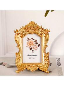 1pc Elegant Gold Resin Photo Frame, 3.5x5.1 Inches - Classic European Style, Desk Display For Home And Office Decor, Suitable For Photography Props And Miniature House Decoration, Home Decor