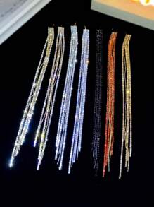 Glamorous Spring Colorful CZ Crystal Long Tassel Earrings Stud Dance Club Party Graduation Jewelry 1 Pair
