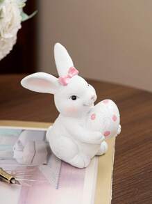 1 Peça Coelho de Resina Segurando Ovos Decorados com Laço, Estilo Minimalista Fofo, Adequado para Dia das Mães, Páscoa, Quarto, Sala de Estar, Escritório, Decoração Doméstica, Escritório, Estante de Livros, Armário de TV