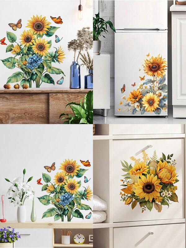 1 pieza Pegatina de PVC resistente al agua con girasol y mariposa para decoración del hogar - Adecuado para decoración del hogar, sala de estar, dormitorio, calcomanías de pared, adhesivos, decoración de pared, vinilo para decoración del hogar, artículos de decoración de pared, refrescar la decoración de la pared del hogar, decoración del dormitorio, decoración del hogar, papel tapiz de sala de estar, adhesivos de pared, decoraciones de fiesta, decoración de sala de estar, decoración de oficina, artículos de decoración del hogar