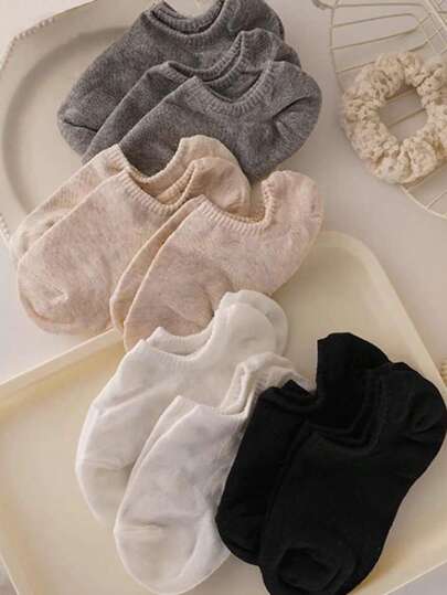 4 Pairs Women's Casual Boat Socks, Black & White Invisible Short Socks, Suitable For All Seasons, Random Colors