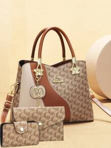 全新时尚高端三件套母女包印花女士手提包 - 棕色 - 查看 5