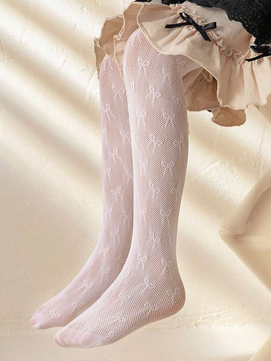 1pc Little Girls' Hollow Out Bowknot Decor Ruffle Tights Bottoms - Ginger - View 1