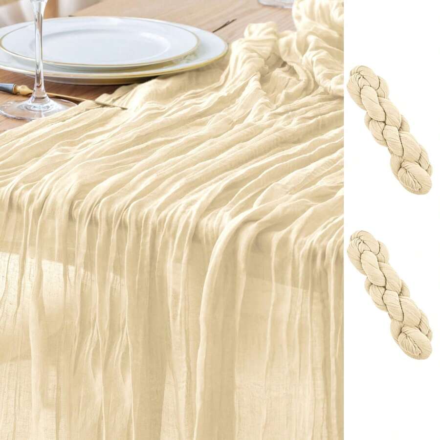 2pcs, Multi-Color Autumn Thanksgiving Tablecloth, Cheesecloth Tablecloth, Reddish Brown Bohemian Country Gauze Tablecloth, Suitable For Wedding Parties, Baby Baptism Autumn Decoration, Perfect For Wedding Parties, Bridal And Baby Welcoming Parties, Birthday Parties, Christmas, Thanksgiving, Valentine's Day, And Other Special Events.