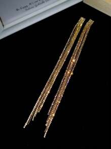 Glamorous Spring Colorful CZ Crystal Long Tassel Earrings Stud Dance Club Party Graduation Jewelry 1 Pair