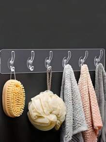 6pcs Self-Adhesive Bathroom Waterproof Damage-Free Hooks, Crystal Towel Hanger Trimmed To Size No-Drill