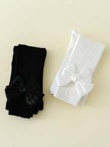 2 Packs Cotton Girls Satin Bow Detail Cropped Leggings