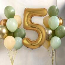 20pcs/Set 32 Inch Gold & Olive Green Theme Party Decorative Foil Balloons, Includes 1-6 Numeric Foil Balloon Set, For Birthday Outdoor Decorations
