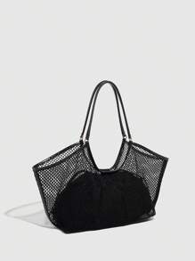 Set de 2 piezas de moda para mujer, nueva bolsa de malla de verano, bolsa de gran capacidad, bolsa de hombro versátil, bolso, bolso madre-hija, cartera de señora
