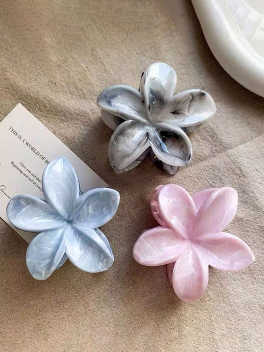 3pcs/1pc Women 3.03in/7.7cm Pink, Blue, Black & White Mixed Color Lightweight Plastic Hair Clips, Fashion Versatile High-End Elegant Minimalistic Plain Color Hair Claws Suitable For Daily Outing, Casual, Party, Commuting, Vacation, Ponytail, Bun Hair Styling, Washing Face, Makeup