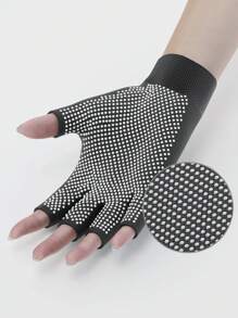 1 双黑色半指健身手套，带全掌和腕部支撑 - 耐磨，适合举重、训练、拉伸和户外跑步，编织涤纶面料 - 黑色 - 查看 8