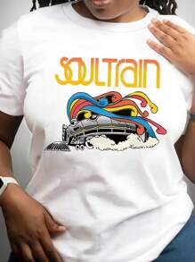 Howell Women's Fashion T-Shirt With Soul Train Graphic, Colorful Casual Crew Neck Short Sleeve T-Shirt - White - View 3