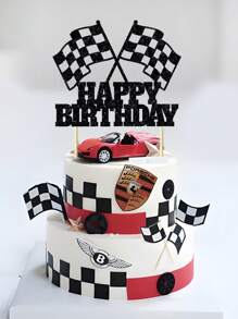 1 件种族旗帜主题生日快乐派对和庆祝闪光黑色蛋糕装饰，圣诞节