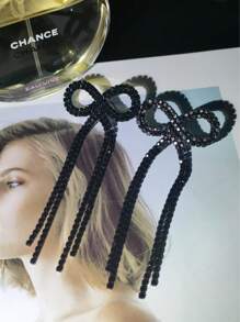 迷人薰衣草蝴蝶结 CZ 水晶流苏耳环耳钉婚礼派对毕业珠宝 1 对 - 彩色 - 查看 17