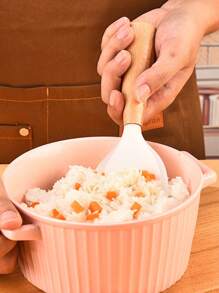 1 件装木柄饭勺不粘饭勺家用可与立式电饭锅、饭勺配合使用 - 米色 - 查看 3