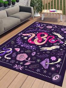 1pc Mysterious Animal Moon & Floral Carpet, Polyester Fiber Rug, Durable & Wear-Resistant, Rectangular Carpet, Multiple Sizes Available, Doormat, Kitchen Mat, Leisure Mat, Easy To Clean, Suitable For Kitchen, Entryway, Laundry Room, Etc. Warm Tip: Slight Color Difference Between Picture And Product May Occur Due To Lighting, Display, And Batch Factors.