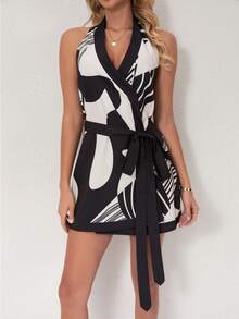 Women's Striped Twist Waist Backless Halter Dress - Multicolor - View 4