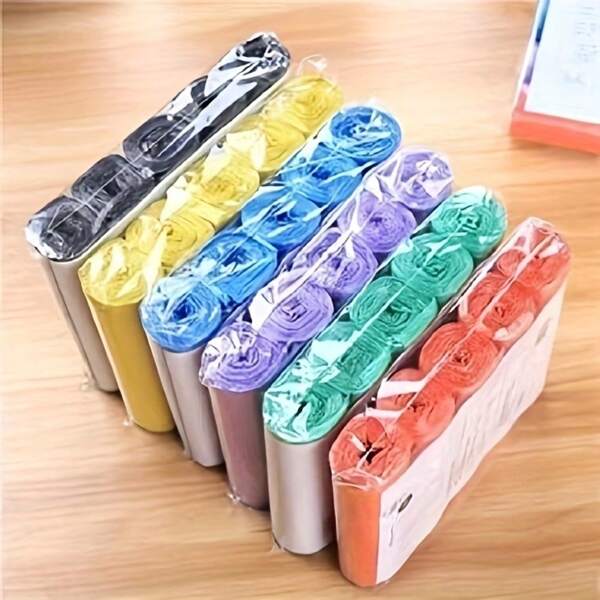 1 Piece, 5 Rolls, Including 100 Garbage Bags, Household Random Color Plastic Garbage Bags, Household Use Garbage Bags, Pointed Cut Color Flat Mouth New Material Kitchen And Bathroom Garbage Bags, Disposable Garbage Bags
