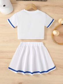 NEW YORK Print Girls Athleisure Set, Breathable Sports T-Shirt + Short Skirt Set Preppy Tennis Suit For Summer Outdoor Outdoor