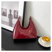 Glossy Shoulder Bag Fashion PU Leather Solid Messenger Bag Purse Women Shoulder Bag Messenger Bag Handbag