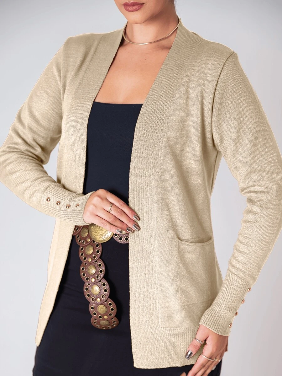 Women's Winter Knitted Cardigan Coat With Pocket - Màu be - Xem 1