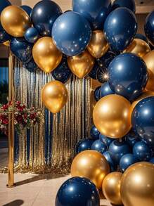 皇家蓝和金色婚礼气球优雅蓝宝石和香槟色装饰奢华新娘派对用品波西米亚风仪式背景套件、房间装饰、气球 Graland 套件 - 彩色 - 查看 5