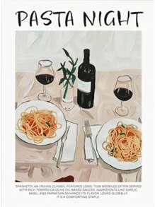 1 Stück Vintage Italien Reise Essen Spaghetti Kaffee Mittelmeerküste Landschaft Poster Leinwand Gemälde Wandbild Heimdekoration ohne Rahmen - Verschiedenfarbig - Übersicht 50