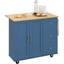 Rolling Kitchen Island Cart - Folding Drop Leaf Breakfast Bar - Includes Storage Cabinet, Shelf, And Drawer - White Finish - Perfect For Kitchens Or Dining Areas - Durable And Functional - Ideal For Small Spaces - Combines Style And Practicality For A Modern Home Upgrade. - Blue - View 7