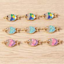 5pcs Unique & Stylish Antique-Style Fish Double Loop Connector For Diy Jewelry Making, Suitable For Women's Bracelet/Necklace Matching - Multicolor - View 8