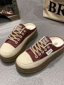 2025 Spring & Autumn New Backless Slip-On Thick Sole Slouchy Girl Slippers - Burgundy - View 5